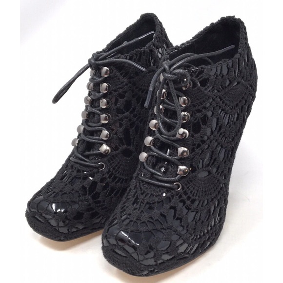 Rodarte X Opening Ceremony Women's Size 7 Black Patent Leather Crochet Booties - Picture 4 of 7